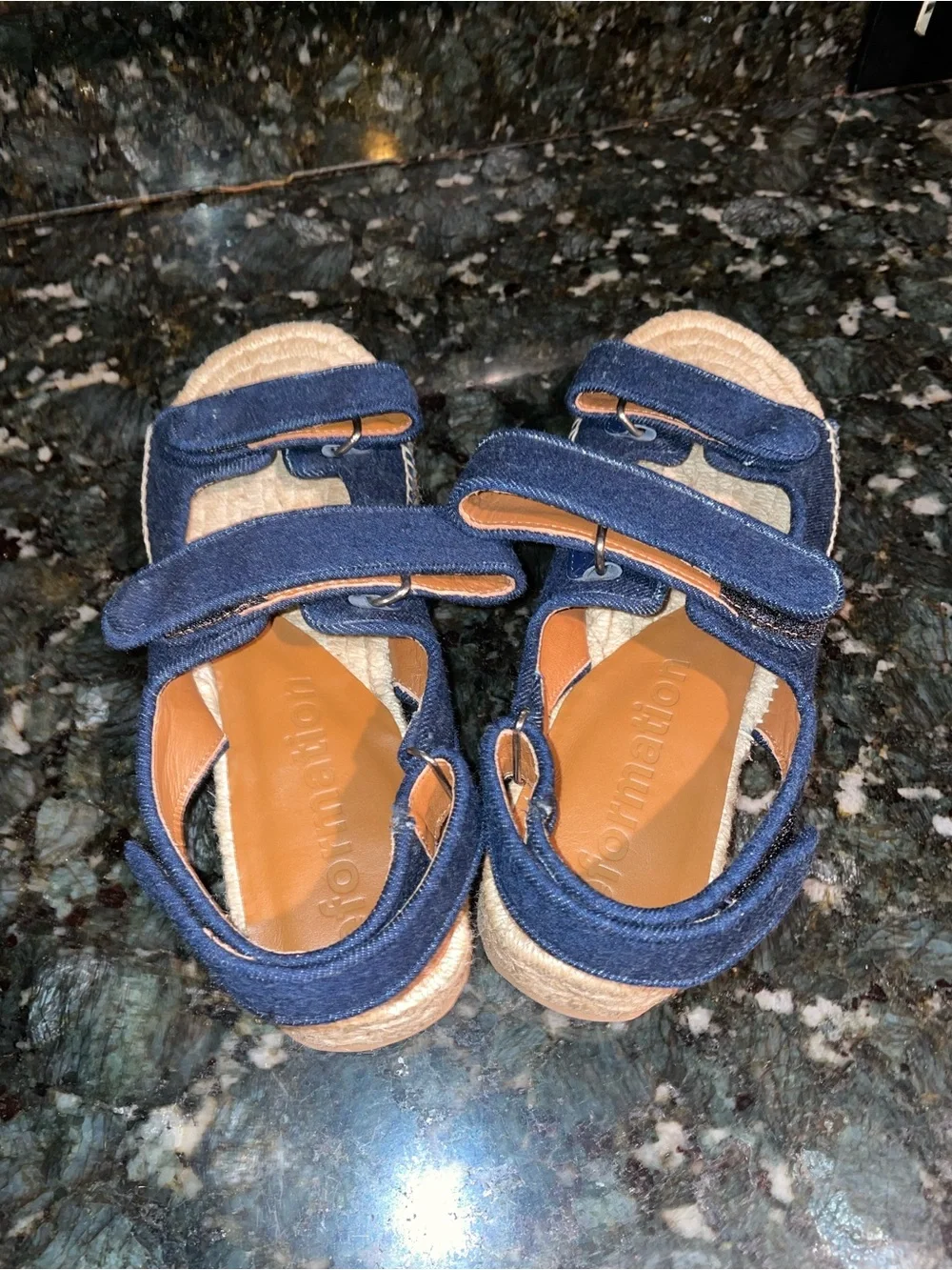 New! Reformation Trinity Sport Dark Blue Denim Espadrille Platform Sandals 💙 9